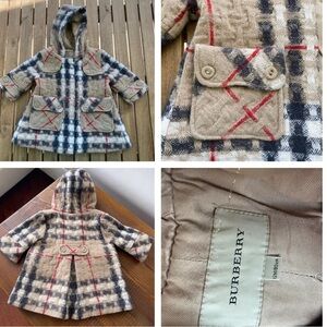 Burberry Baby kid Coat jacket wool 9/12 months Burberry zip hood beige